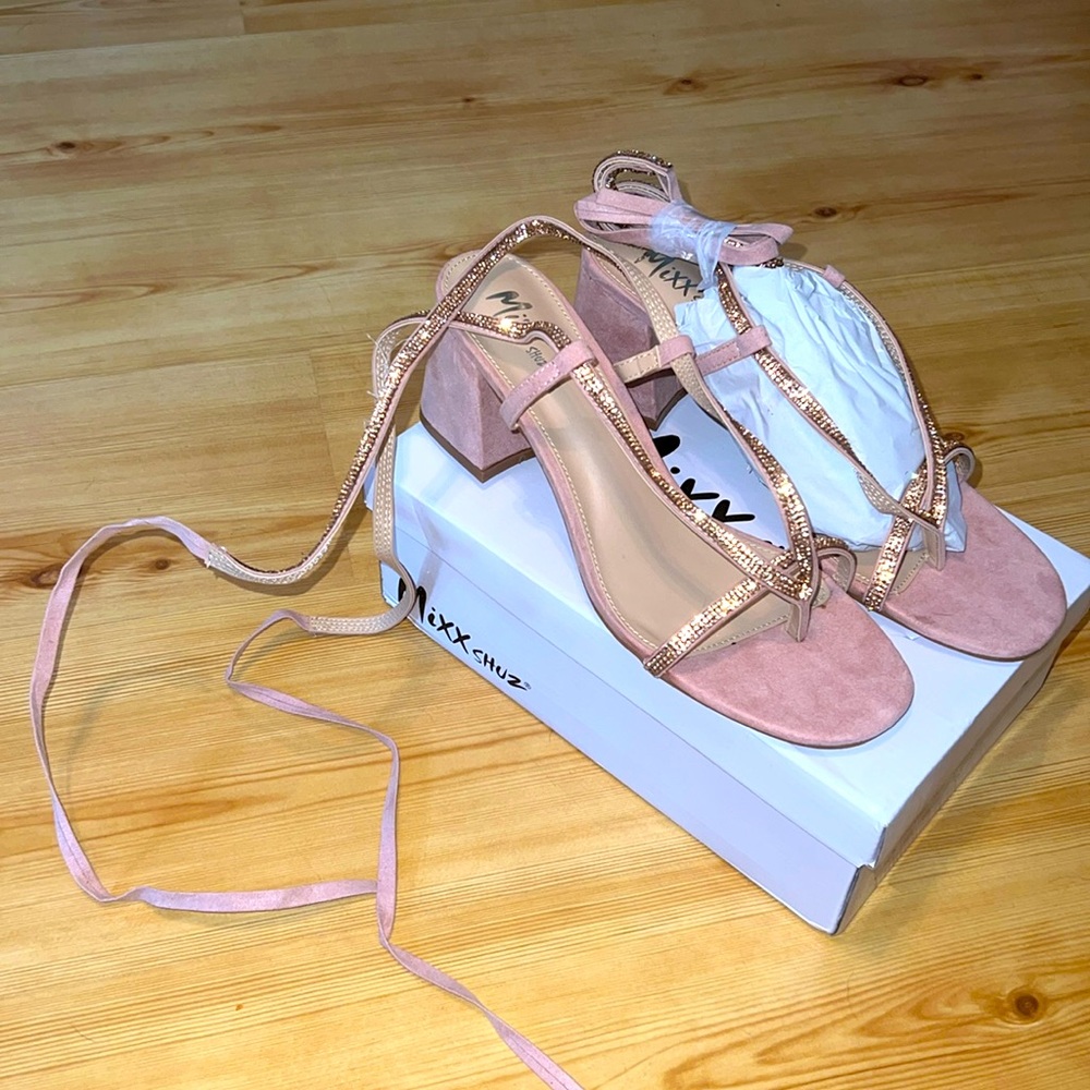 Brand new! Cammie rose gold strappy block heel sandal from Mixxshuz